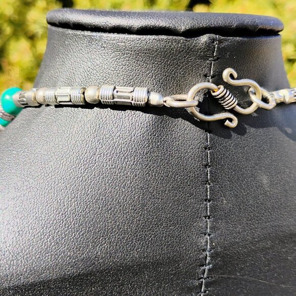 Handcrafted Tibetan Silver Collar Necklace w/Inlay Turquoise & Coral and Beads - Picture 4 of 8